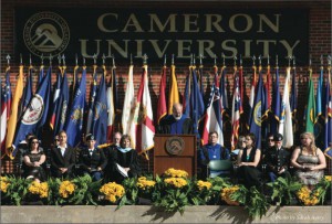 Deep Roots: President John McArthur speaks at the 2013 Academic Convocation. The event was held on Oct. 4 in the Fine Arts courtyard, and is held annually on the Cameron University campus. 